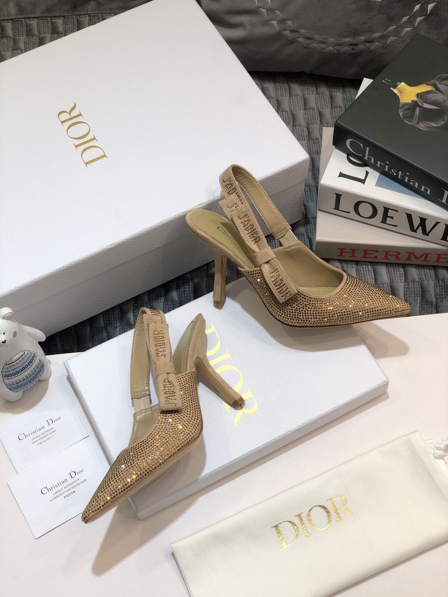 DIOR JA DIOR slingback pump 95 beige full diamond crystal and seude