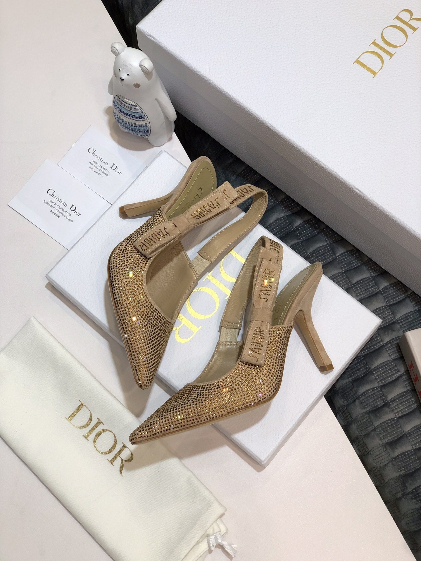DIOR JA DIOR slingback pump 95 beige full diamond crystal and seude
