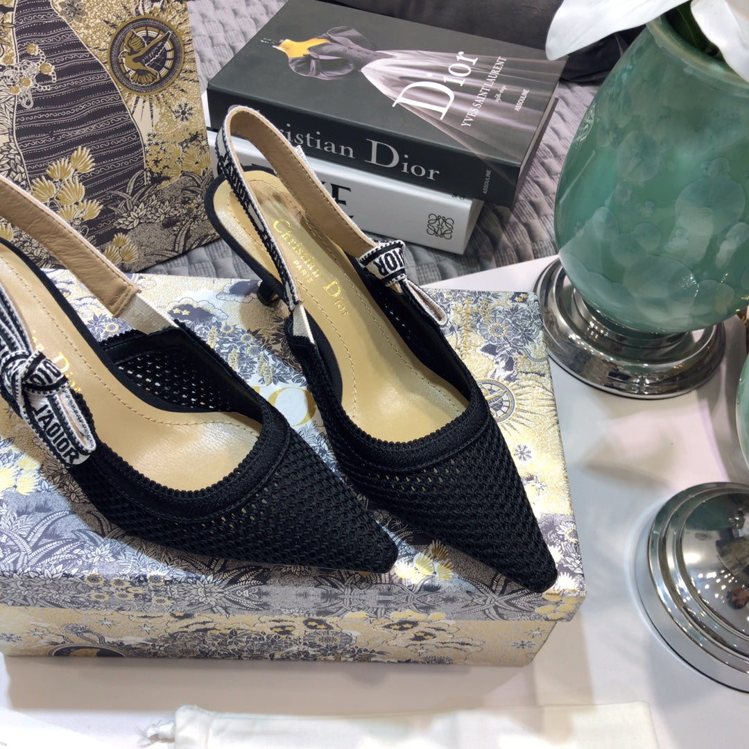 DIOR JA DIOR slingback pumps 65 full transparent mesh black embroidered cotton