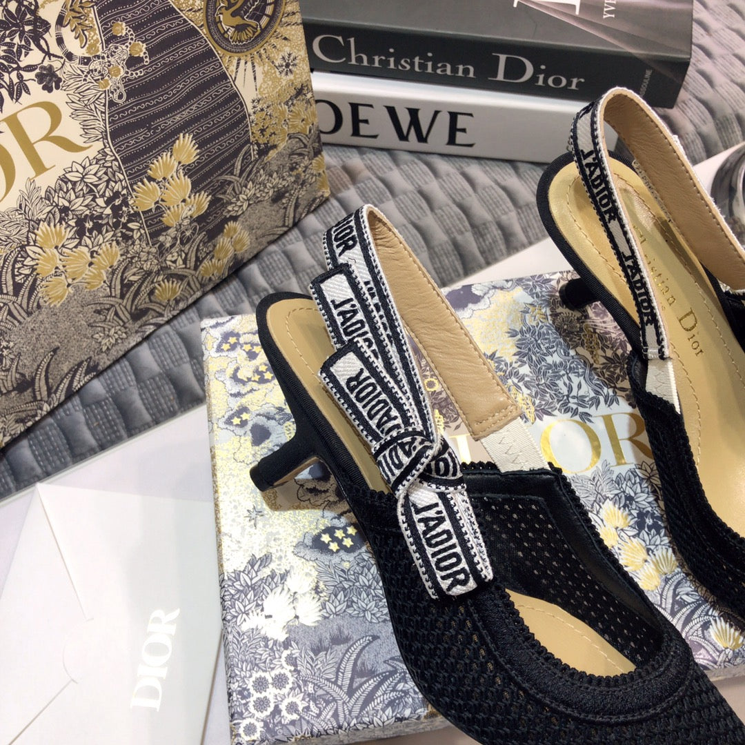 DIOR JA DIOR slingback pumps 65 full transparent mesh black embroidered cotton
