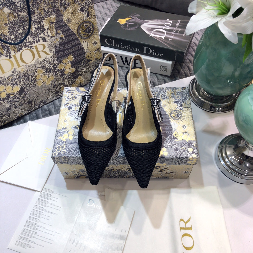 DIOR JA DIOR slingback pumps 65 full transparent mesh black embroidered cotton