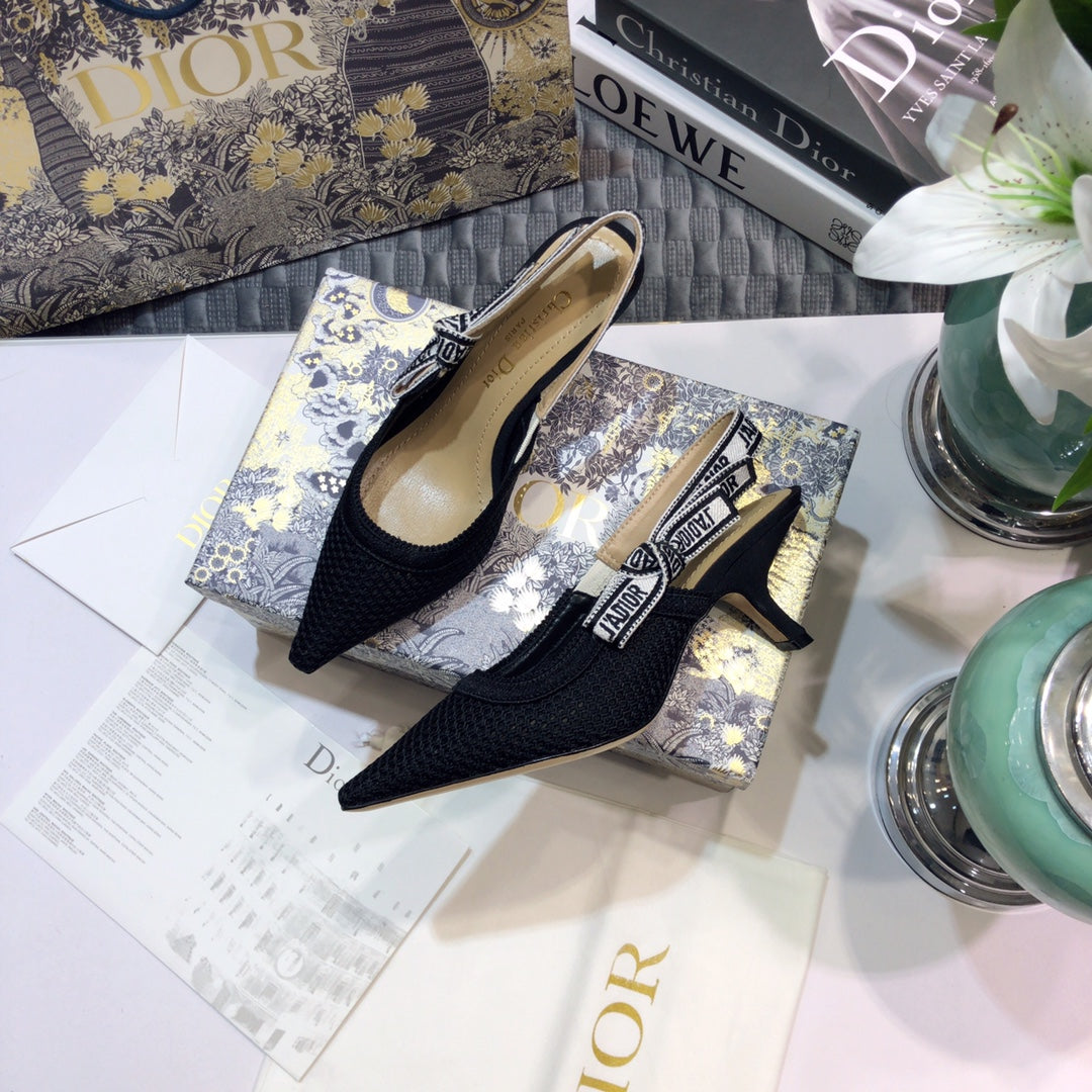 DIOR JA DIOR slingback pumps 65 full transparent mesh black embroidered cotton