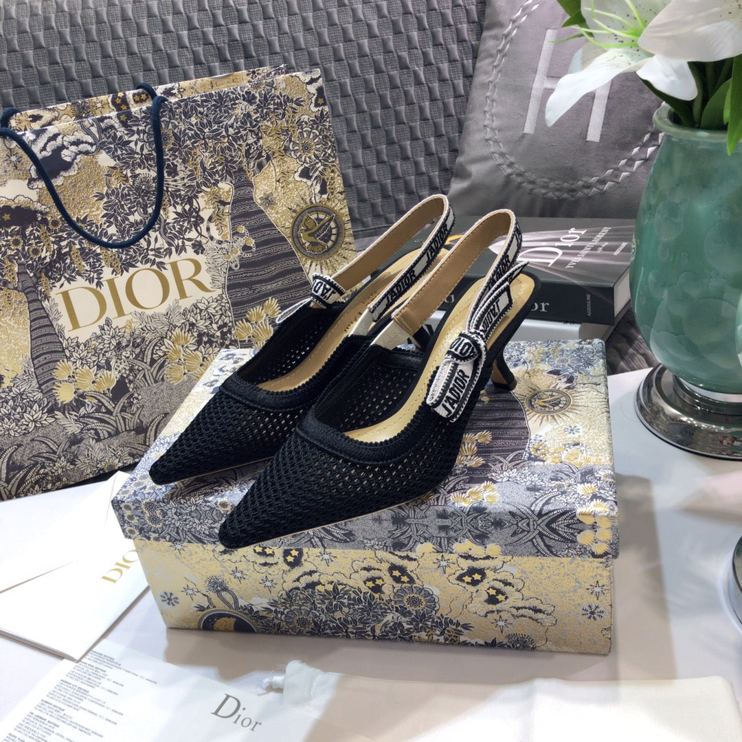 DIOR JA DIOR slingback pumps 65 full transparent mesh black embroidered cotton