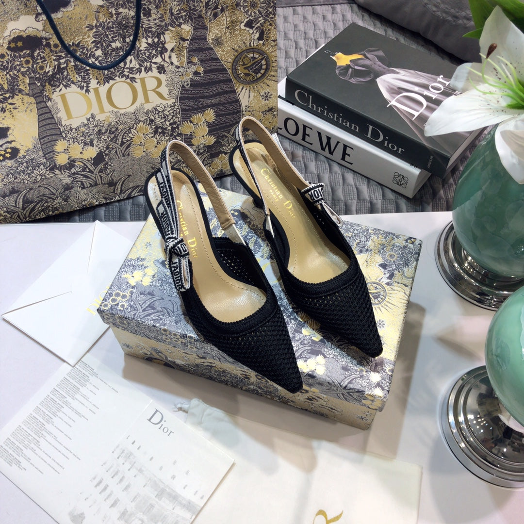 DIOR JA DIOR slingback pumps 65 full transparent mesh black embroidered cotton