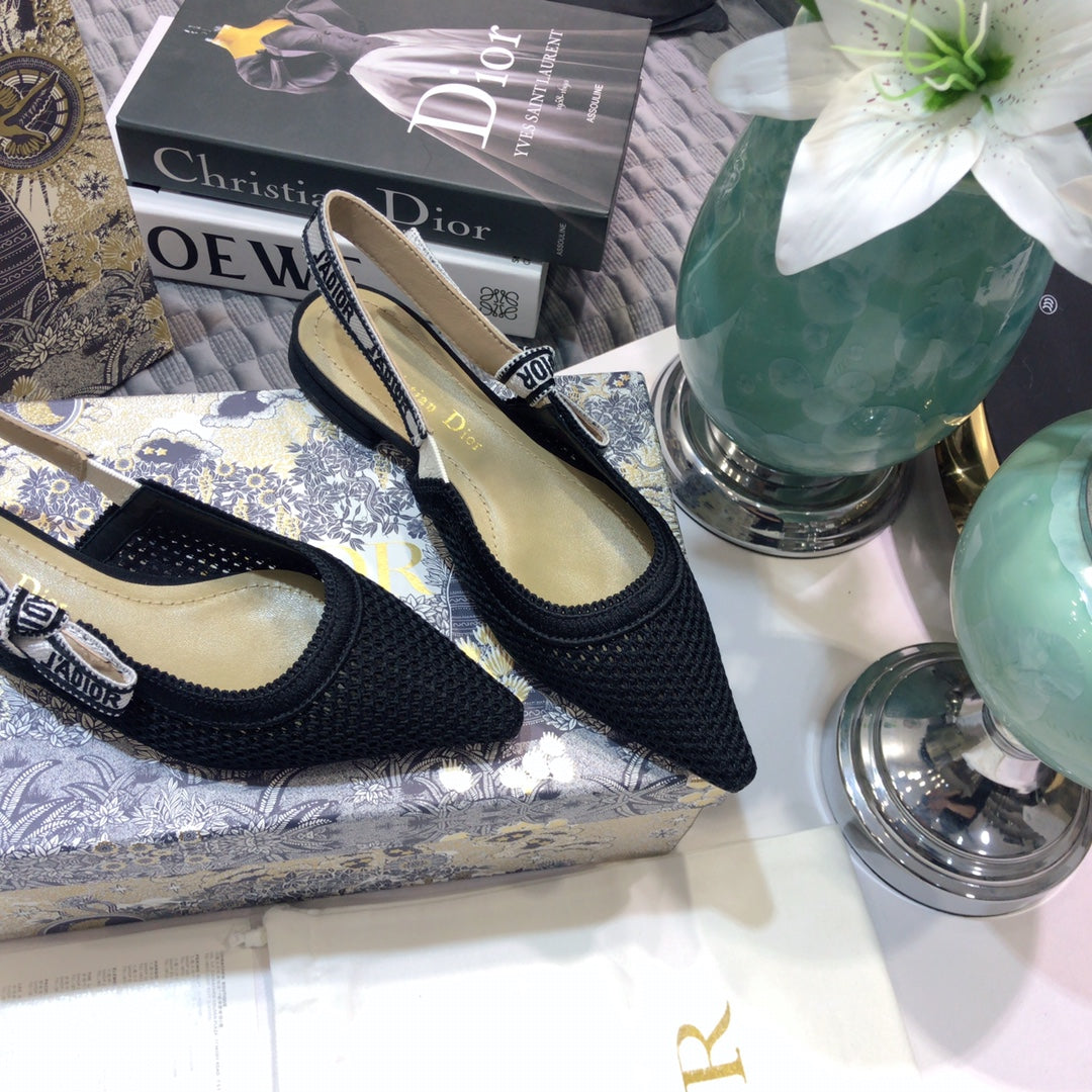 DIOR JA DIOR slingback flat full transparent mesh black embroidered cotton