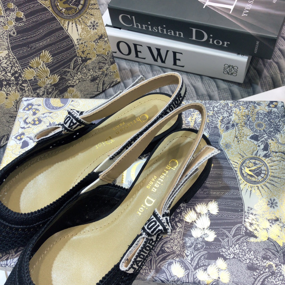 DIOR JA DIOR slingback flat full transparent mesh black embroidered cotton