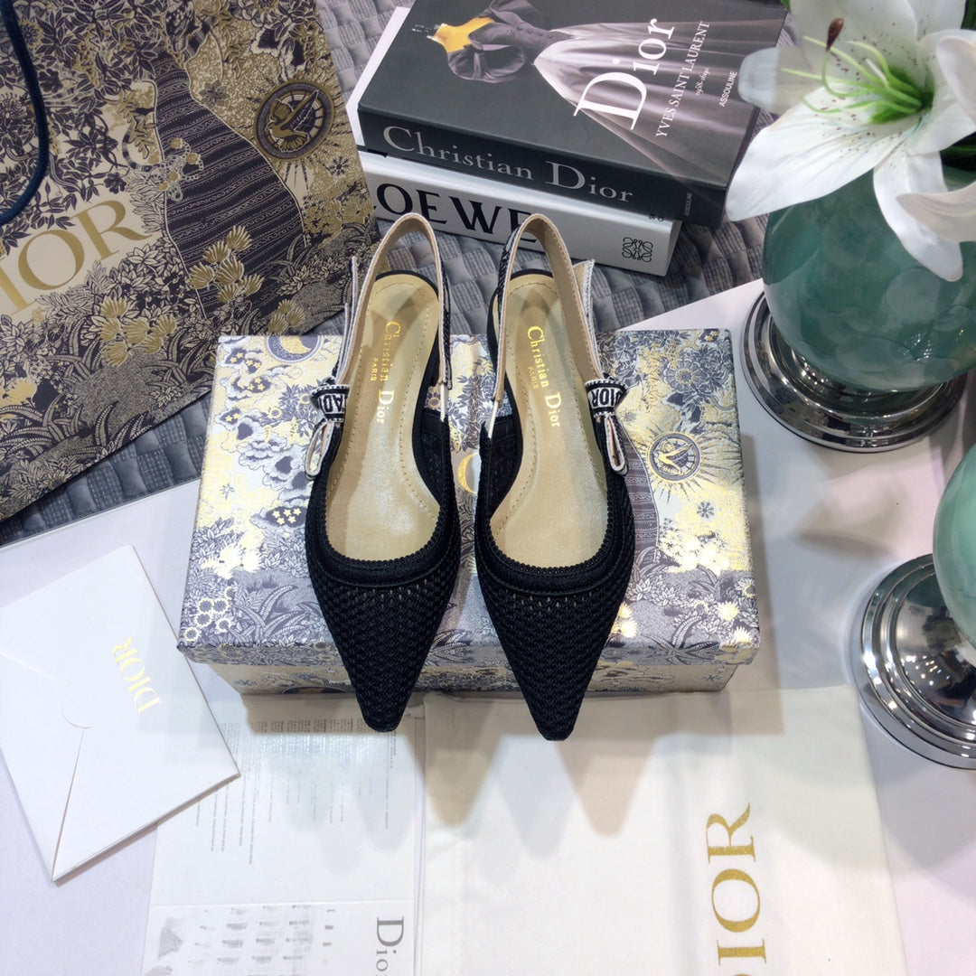 DIOR JA DIOR slingback flat full transparent mesh black embroidered cotton