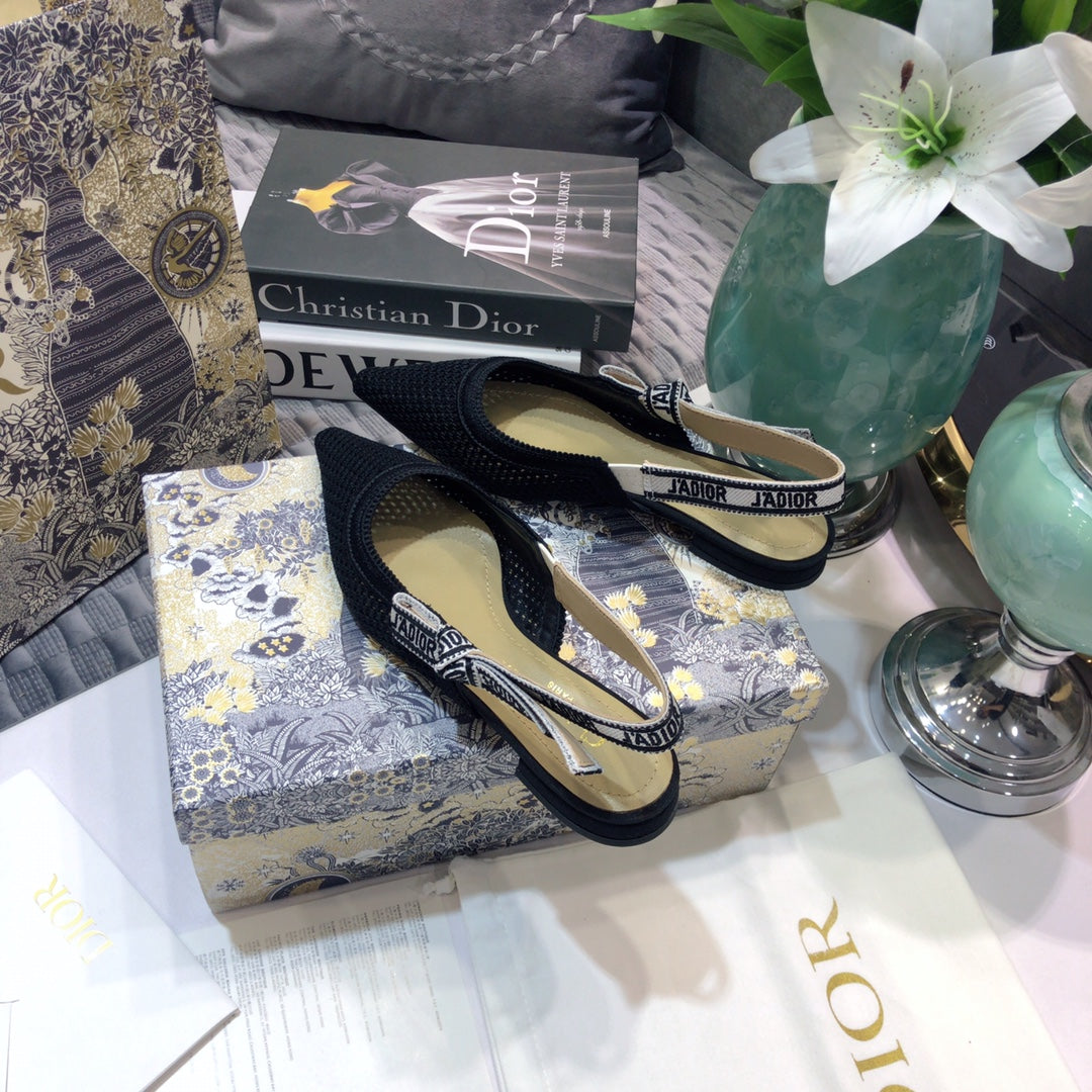 DIOR JA DIOR slingback flat full transparent mesh black embroidered cotton