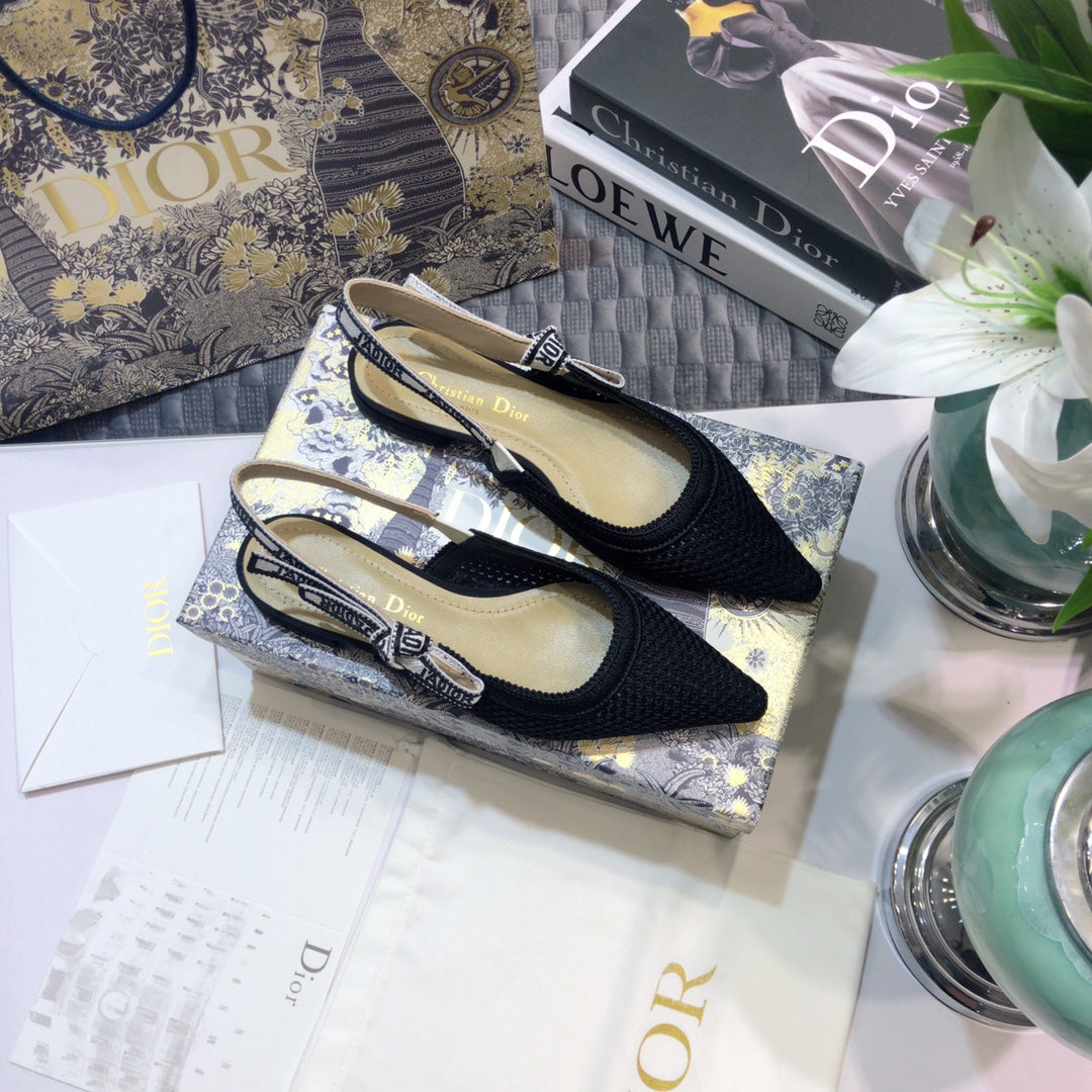 DIOR JA DIOR slingback flat full transparent mesh black embroidered cotton
