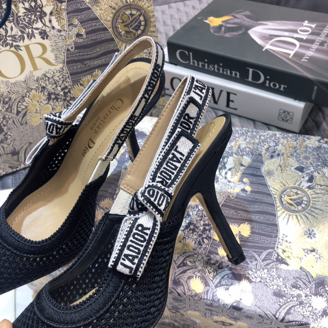 DIOR JA DIOR slingback pumps 95 full transparent mesh black embroidered cotton