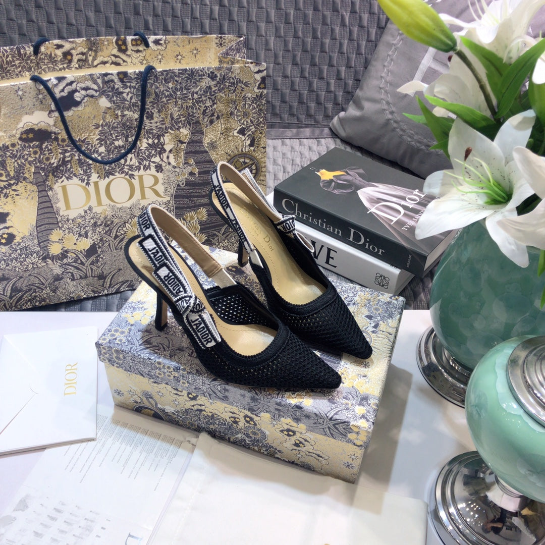 DIOR JA DIOR slingback pumps 95 full transparent mesh black embroidered cotton