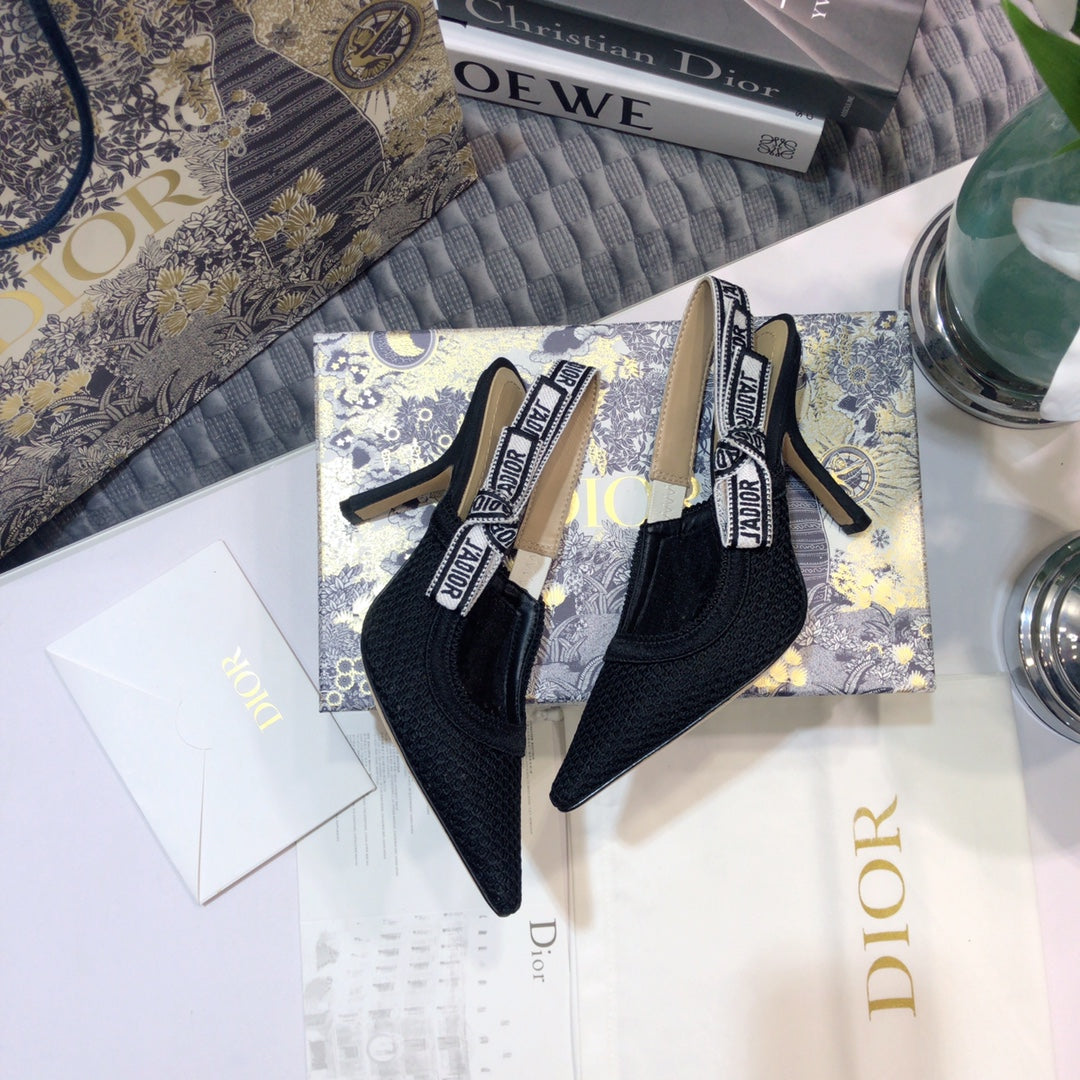 DIOR JA DIOR slingback pumps 95 full transparent mesh black embroidered cotton