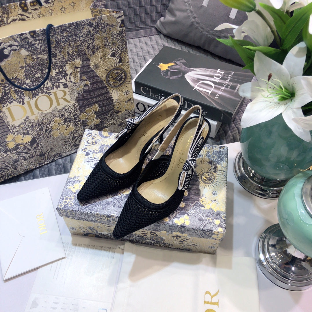 DIOR JA DIOR slingback pumps 95 full transparent mesh black embroidered cotton