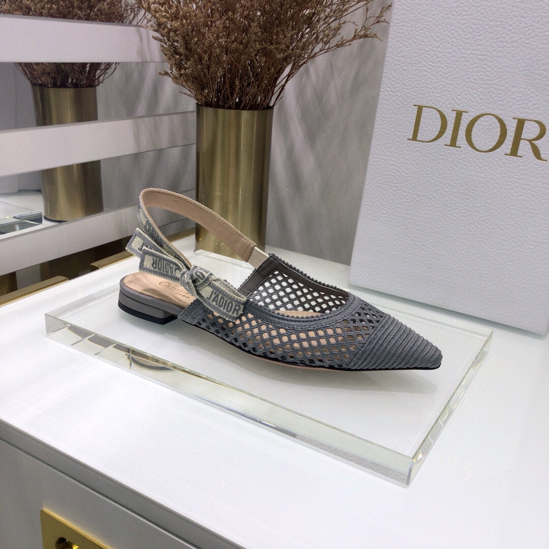 DIOR JA DIOR slingback flat transparent mesh grey embroidered cotton