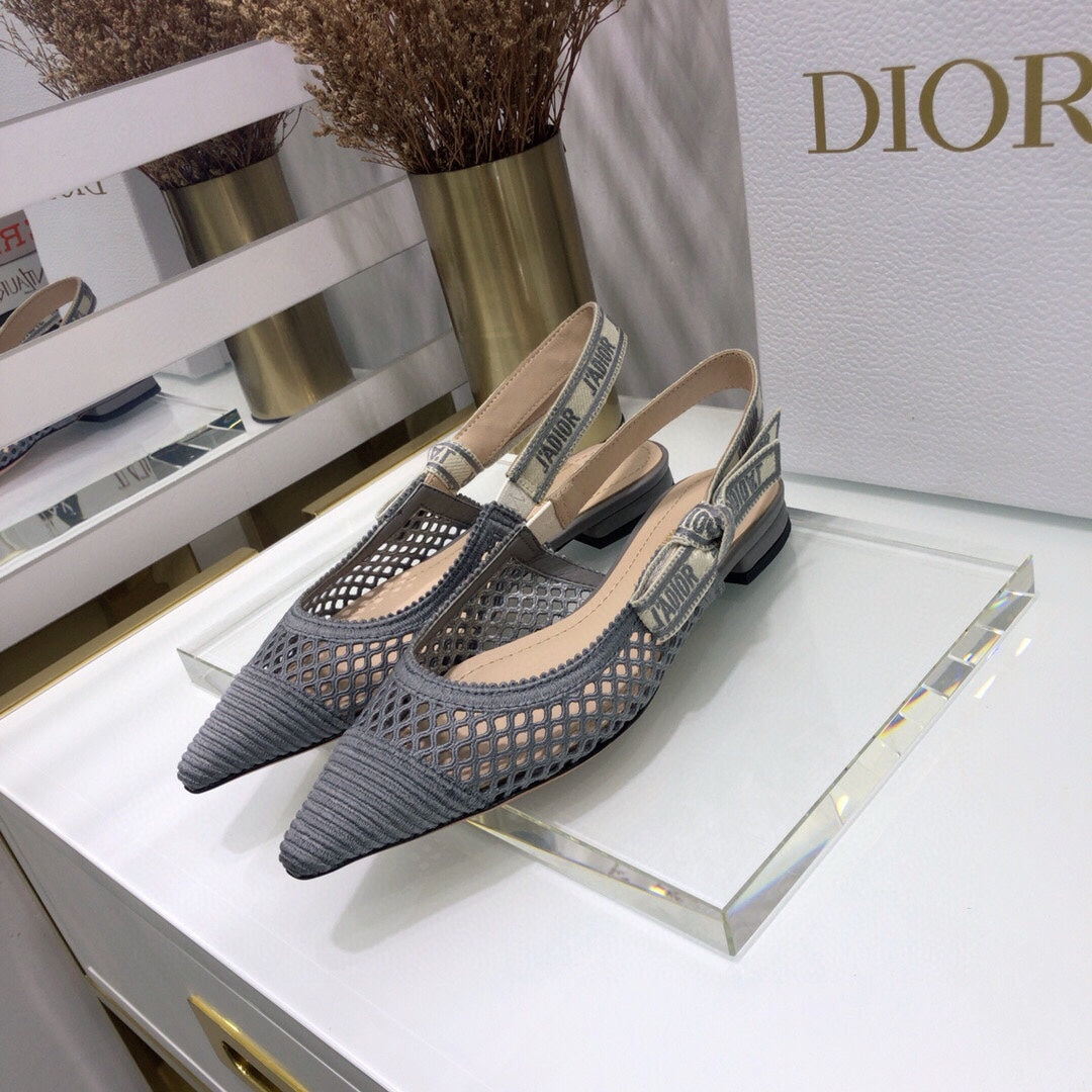 DIOR JA DIOR slingback flat transparent mesh grey embroidered cotton