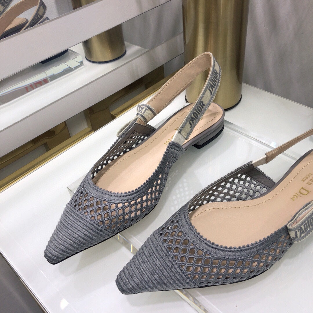 DIOR JA DIOR slingback flat transparent mesh grey embroidered cotton
