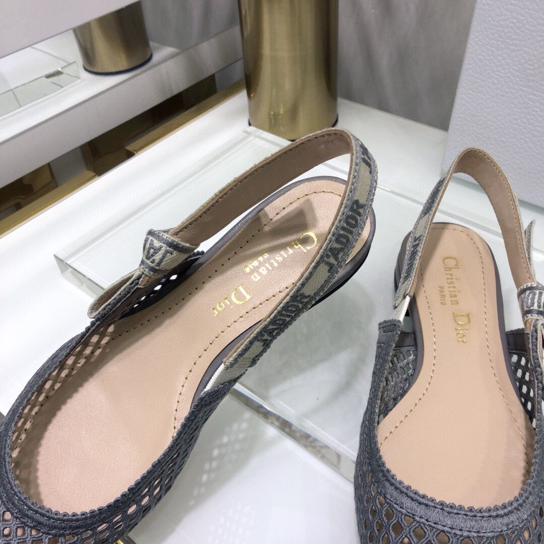 DIOR JA DIOR slingback flat transparent mesh grey embroidered cotton