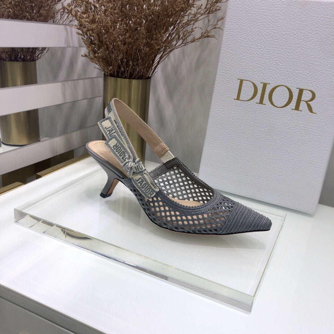 DIOR JA DIOR slingback pumps 65 transparent mesh grey embroidered cotton