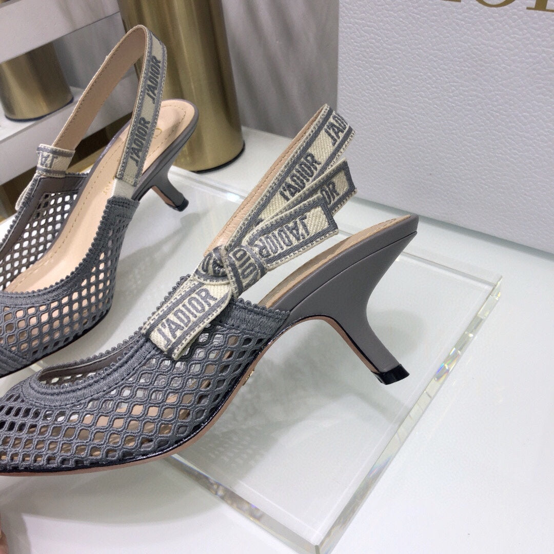 DIOR JA DIOR slingback pumps 65 transparent mesh grey embroidered cotton