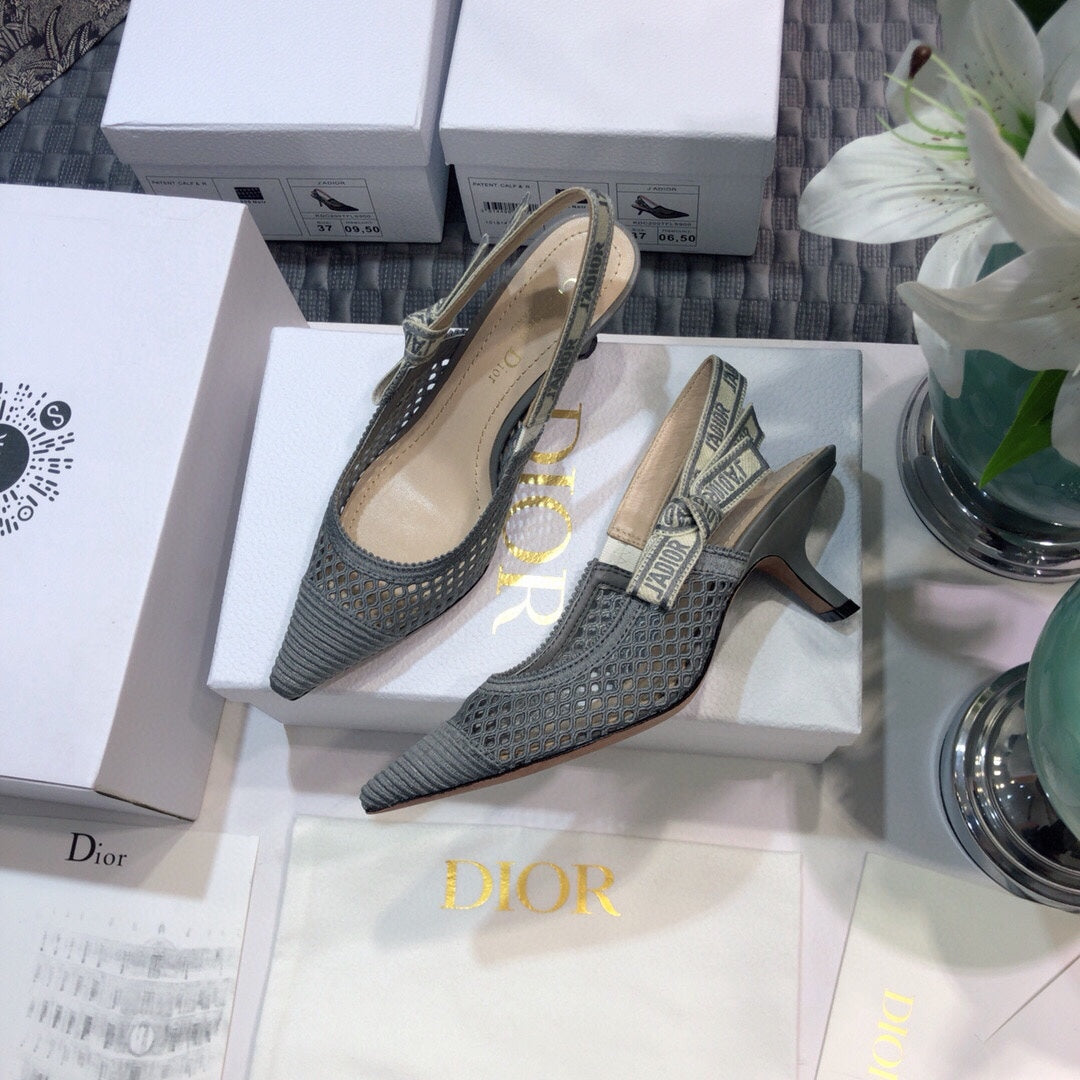 DIOR JA DIOR slingback pumps 65 transparent mesh grey embroidered cotton