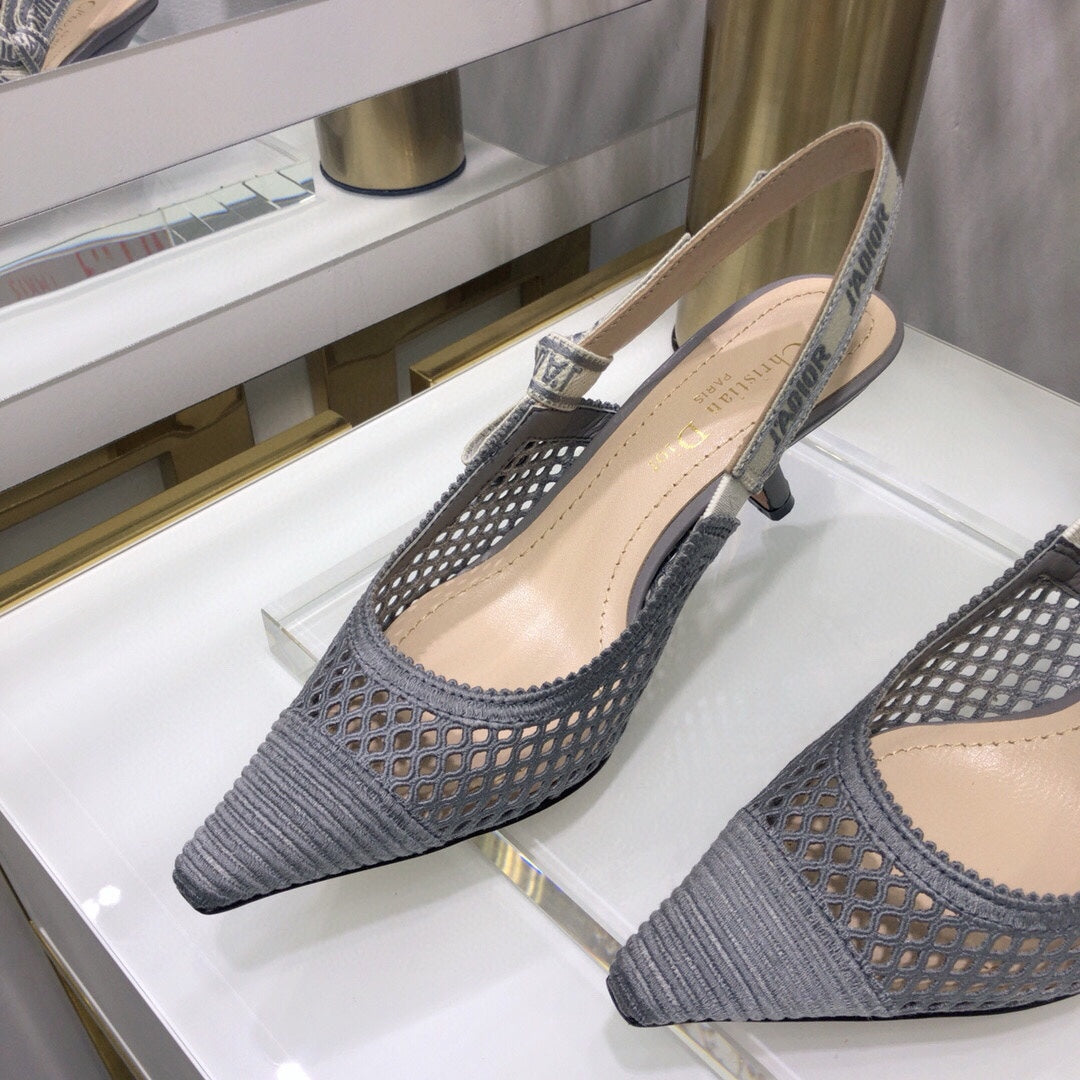 DIOR JA DIOR slingback pumps 65 transparent mesh grey embroidered cotton
