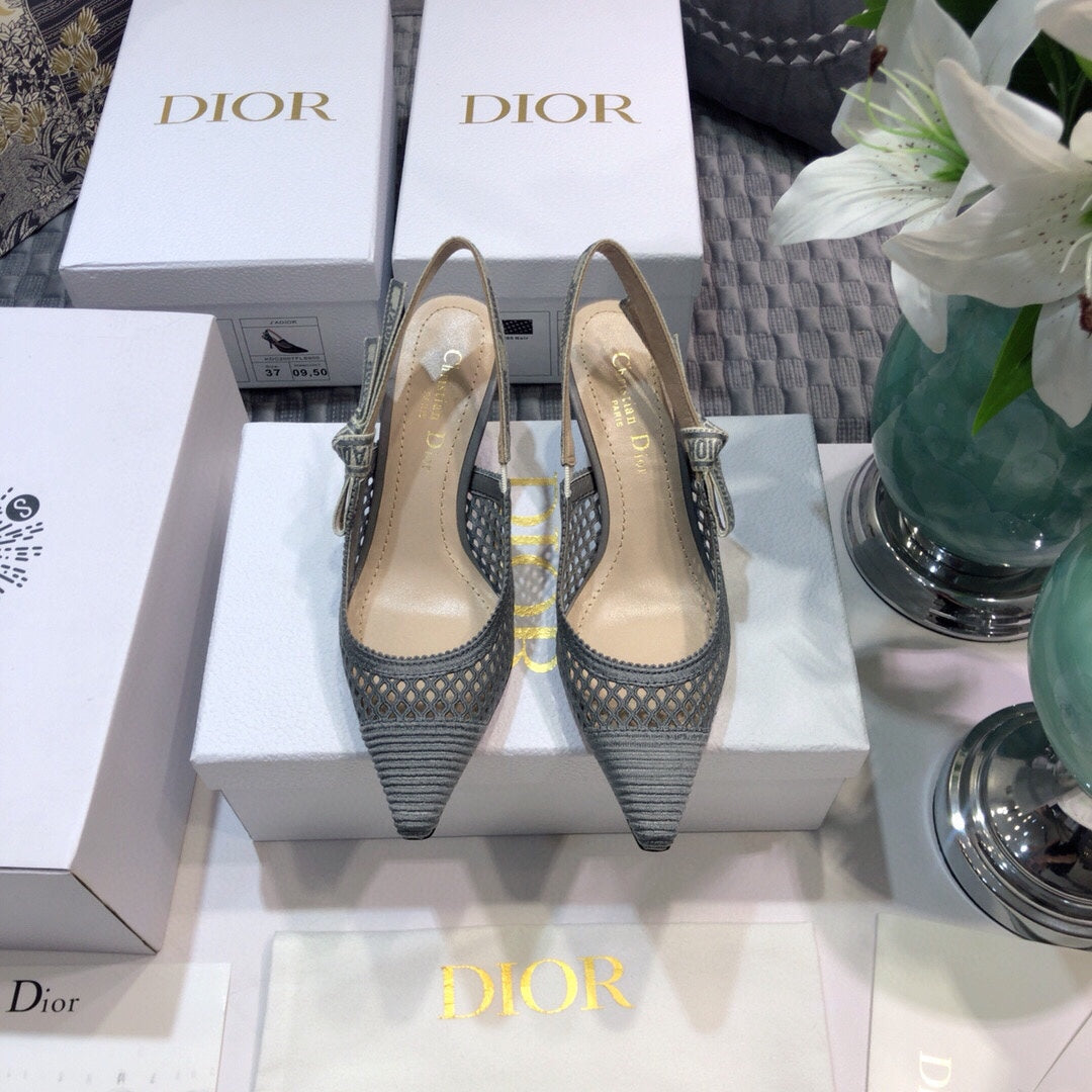 DIOR JA DIOR slingback pumps 65 transparent mesh grey embroidered cotton