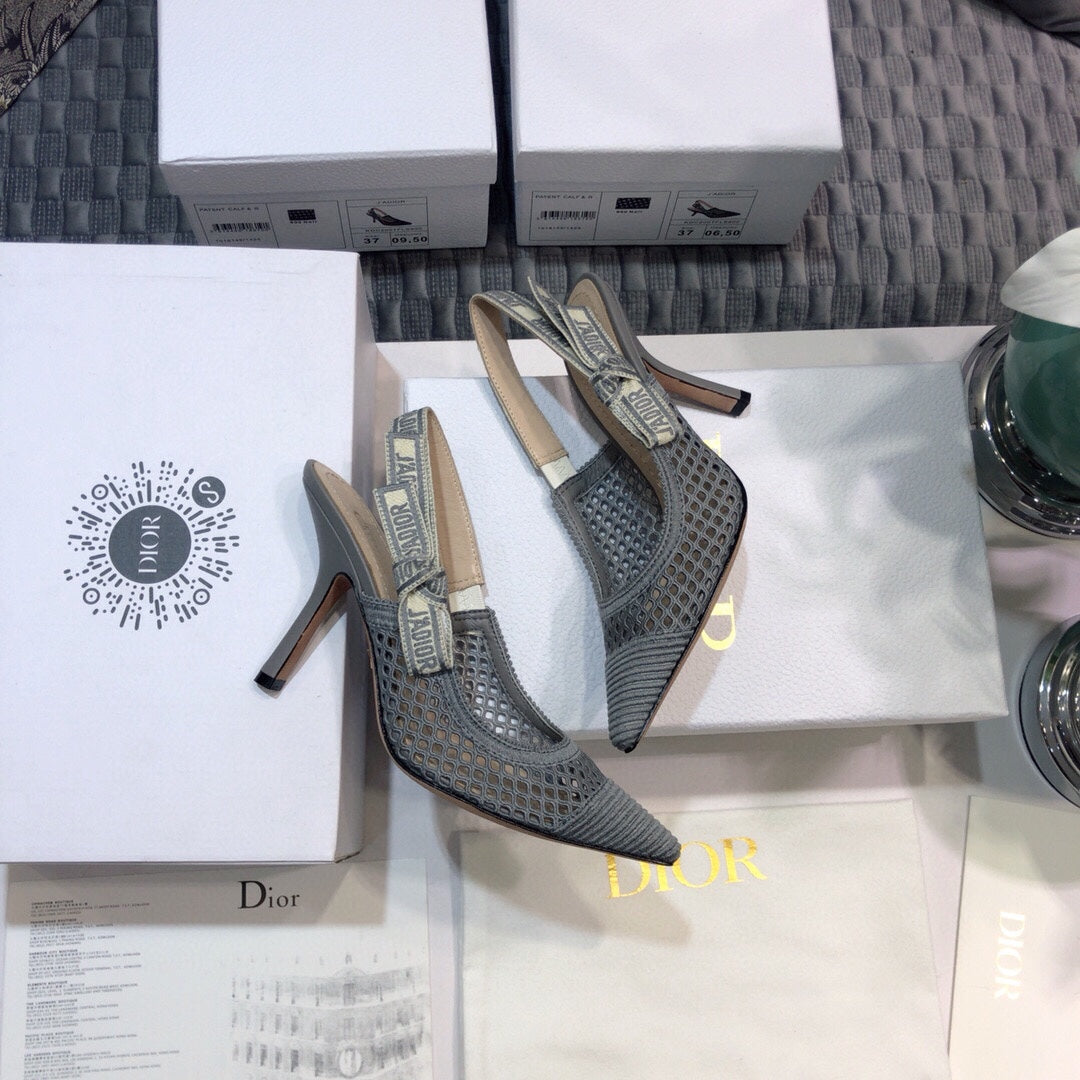 DIOR JA DIOR slingback pumps 95 transparent mesh grey embroidered cotton