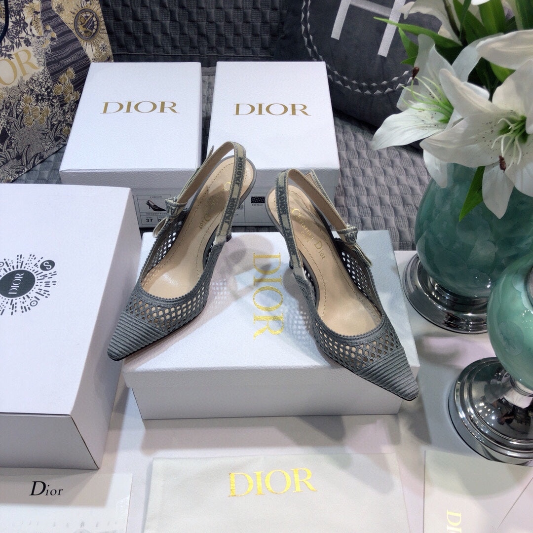 DIOR JA DIOR slingback pumps 95 transparent mesh grey embroidered cotton