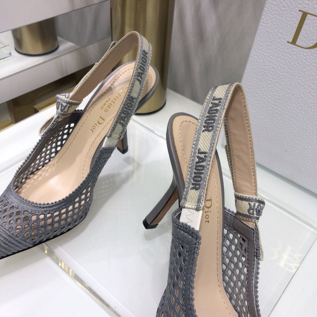 DIOR JA DIOR slingback pumps 95 transparent mesh grey embroidered cotton