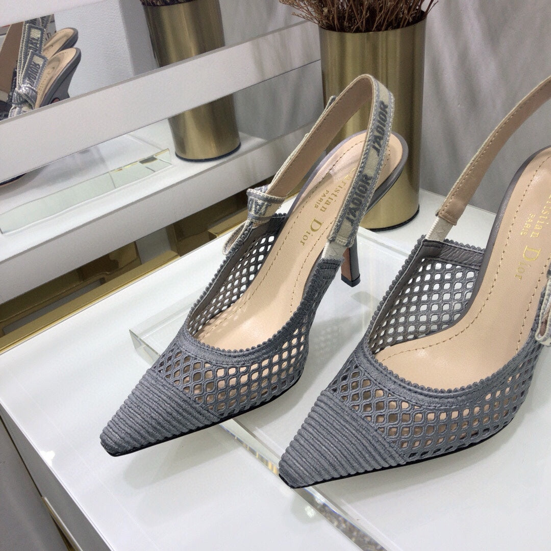 DIOR JA DIOR slingback pumps 95 transparent mesh grey embroidered cotton
