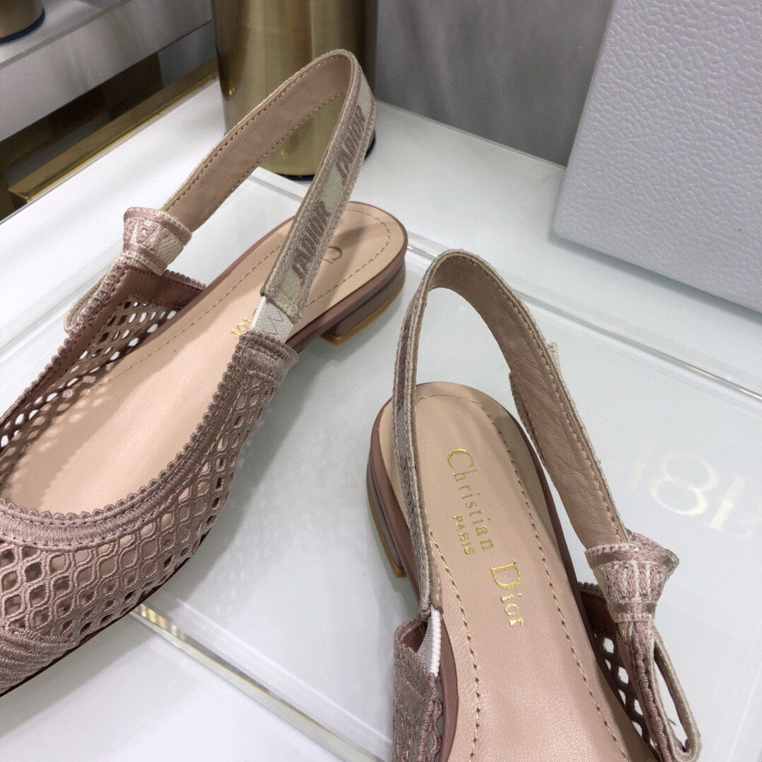 DIOR JA DIOR slingback flat transparent mesh rose canelle embroidered cotton