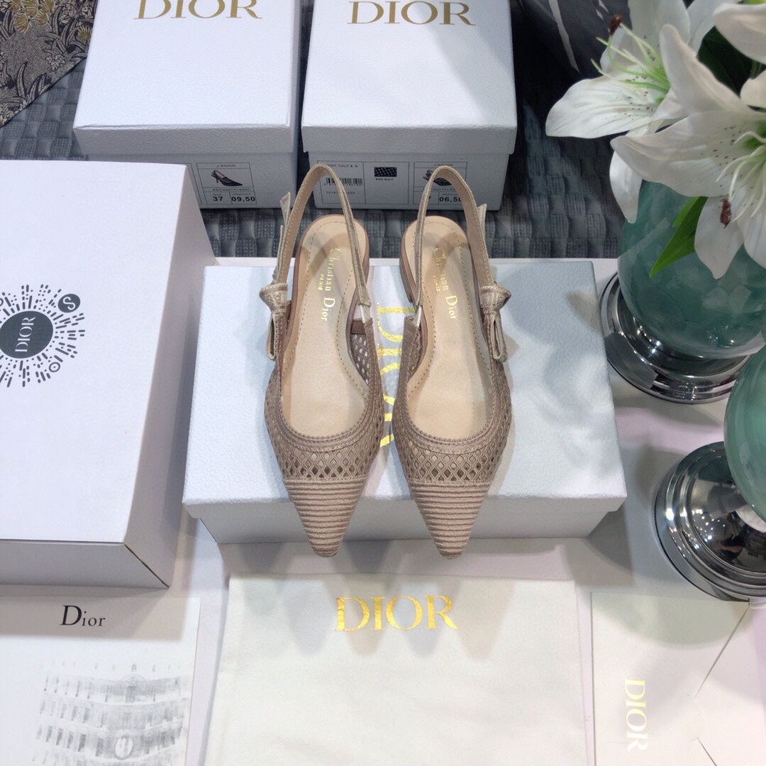 DIOR JA DIOR slingback flat transparent mesh rose canelle embroidered cotton