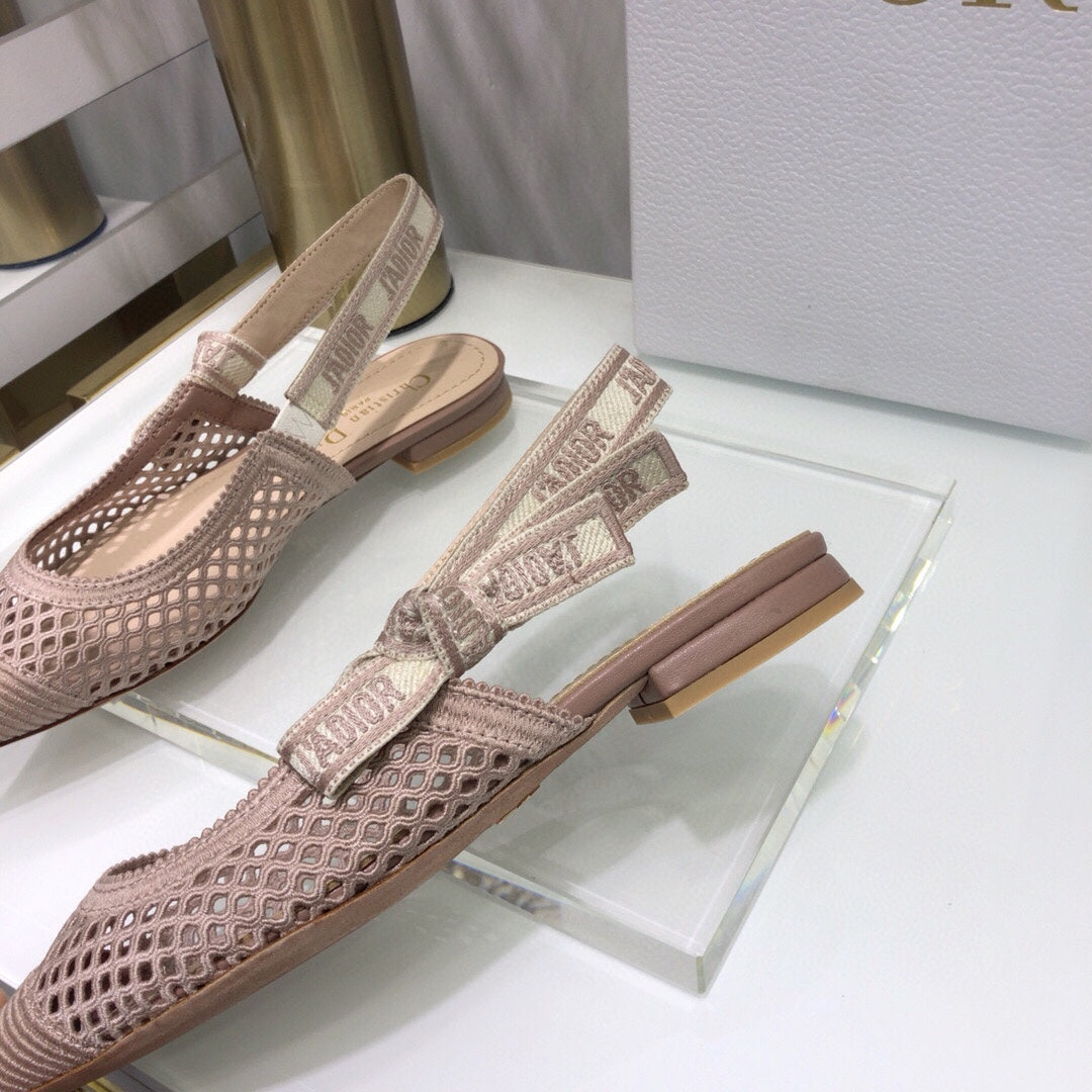 DIOR JA DIOR slingback flat transparent mesh rose canelle embroidered cotton