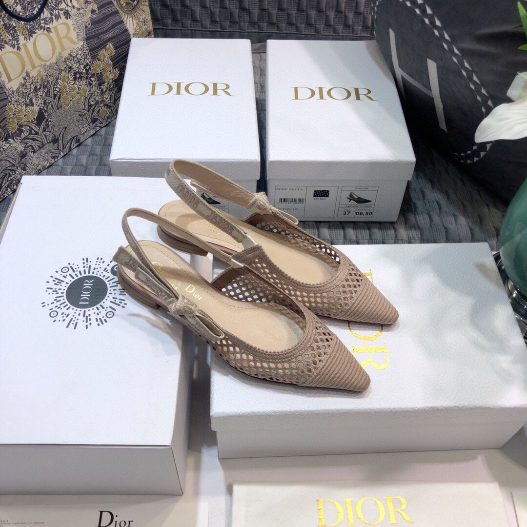 DIOR JA DIOR slingback flat transparent mesh rose canelle embroidered cotton