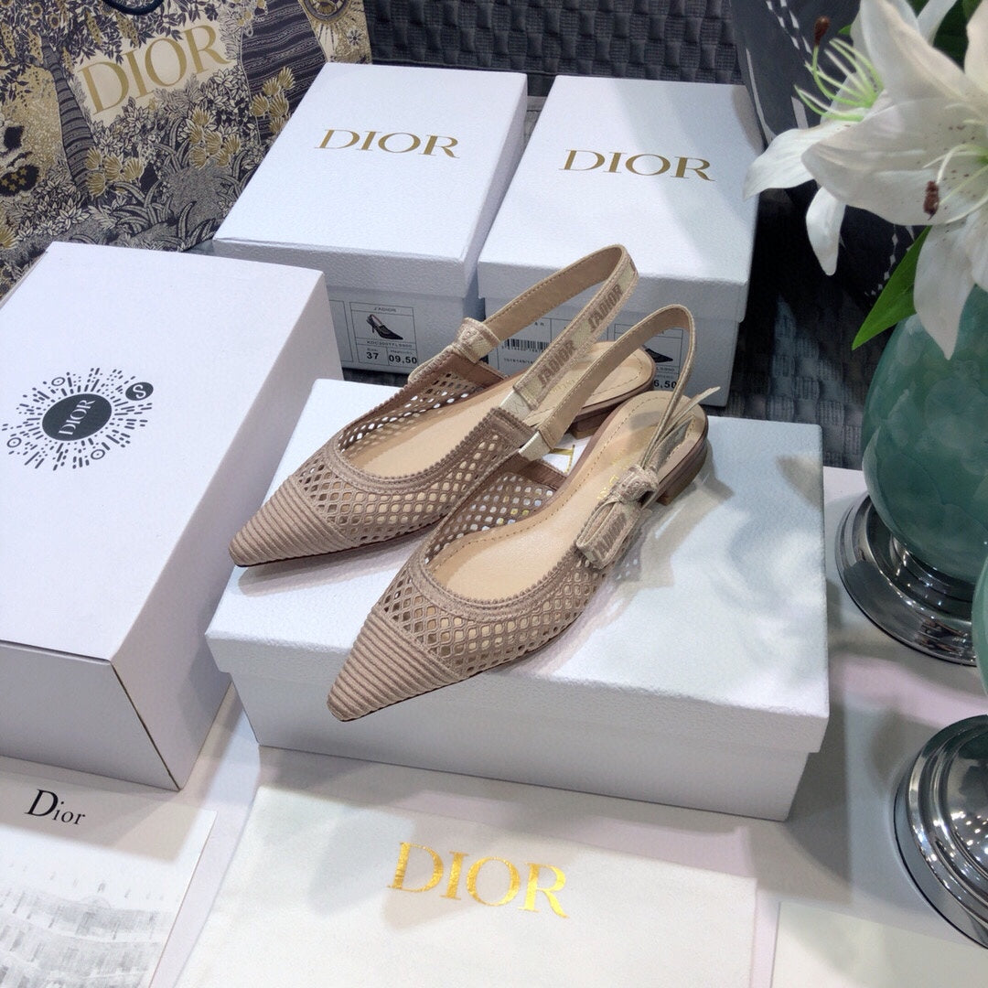 DIOR JA DIOR slingback flat transparent mesh rose canelle embroidered cotton