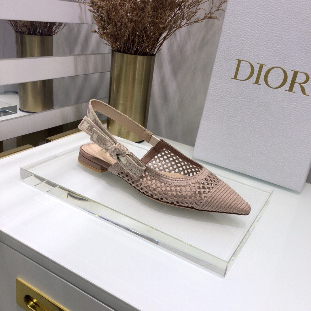 DIOR JA DIOR slingback flat transparent mesh rose canelle embroidered cotton