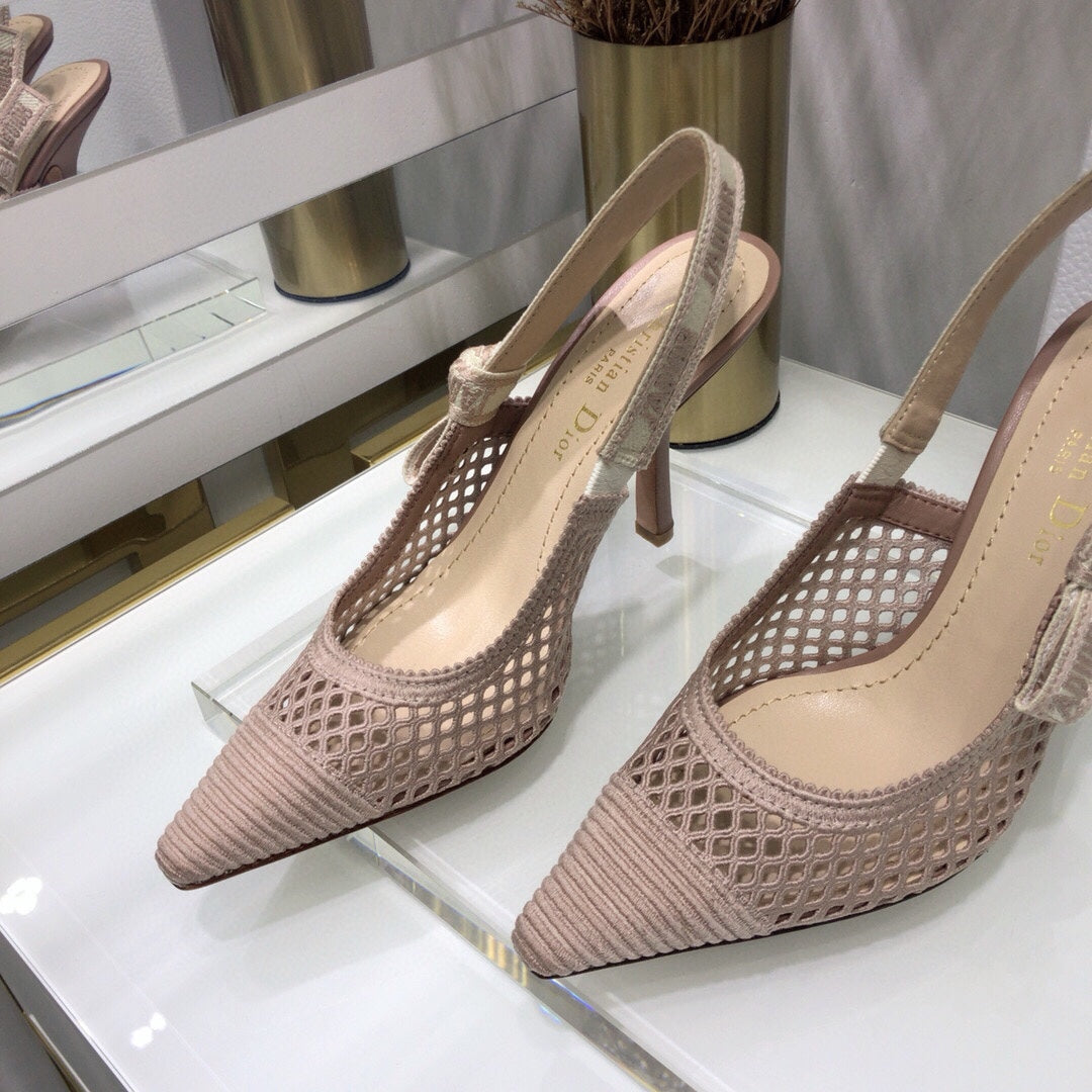 DIOR JA DIOR slingback pumps 95 transparent mesh rose cannelle embroidered cotton
