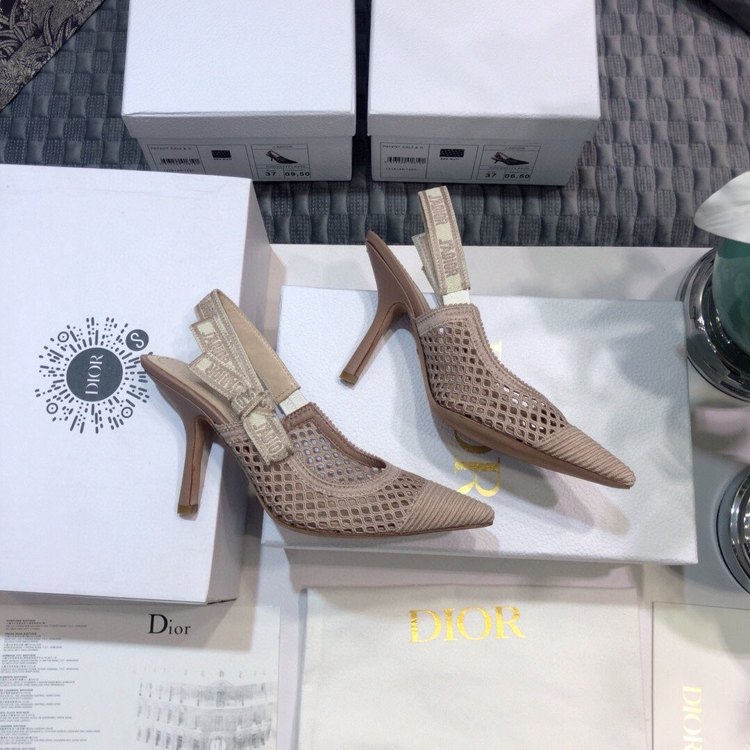 DIOR JA DIOR slingback pumps 95 transparent mesh rose cannelle embroidered cotton