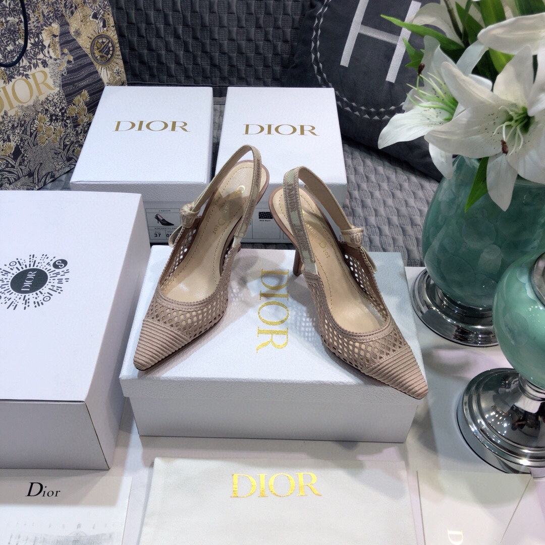DIOR JA DIOR slingback pumps 95 transparent mesh rose cannelle embroidered cotton