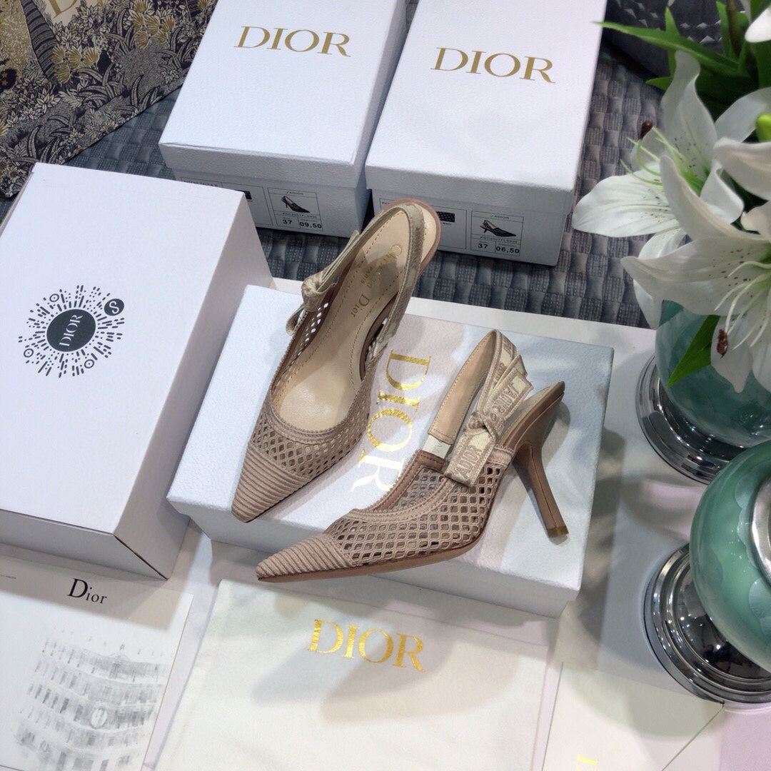 DIOR JA DIOR slingback pumps 95 transparent mesh rose cannelle embroidered cotton