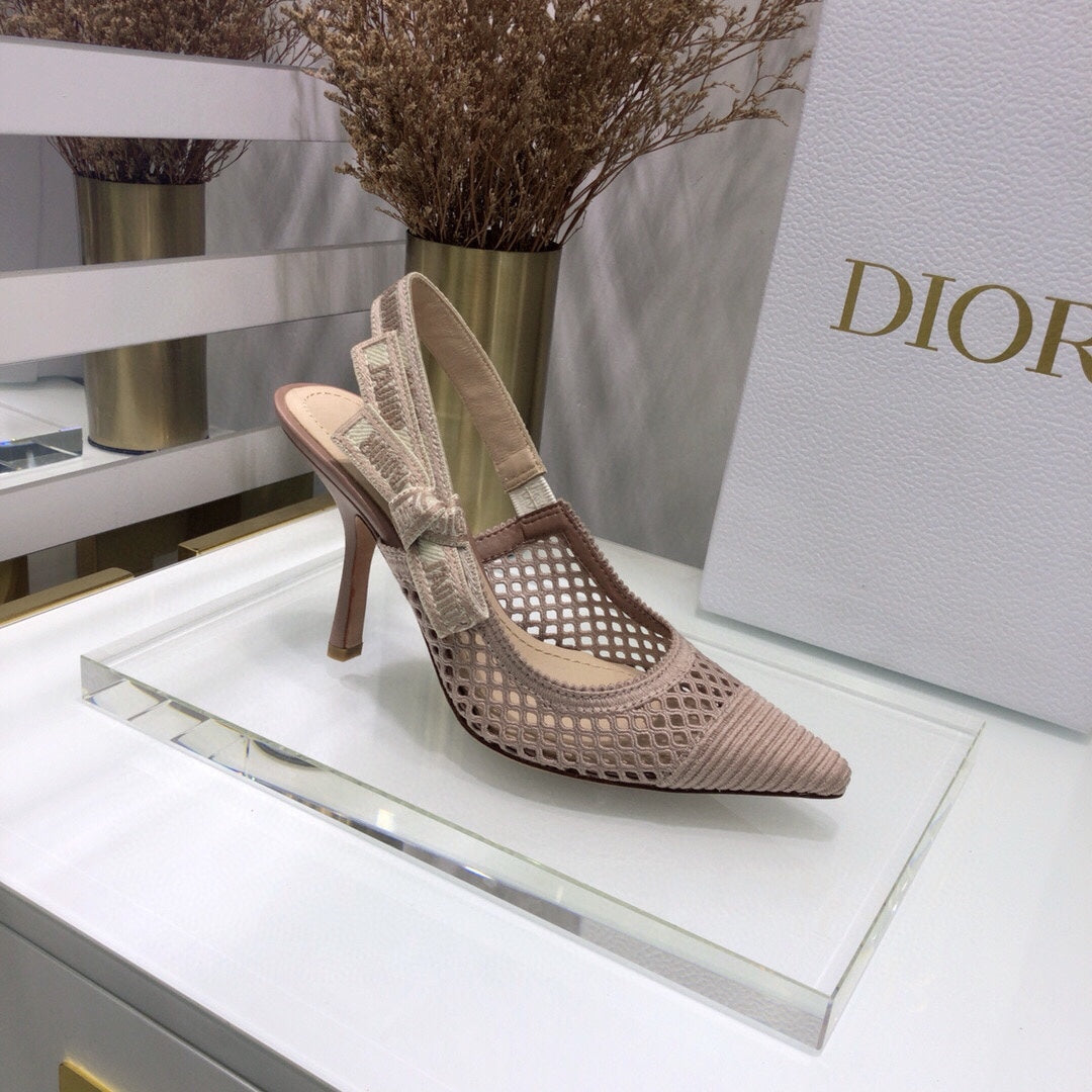 DIOR JA DIOR slingback pumps 95 transparent mesh rose cannelle embroidered cotton