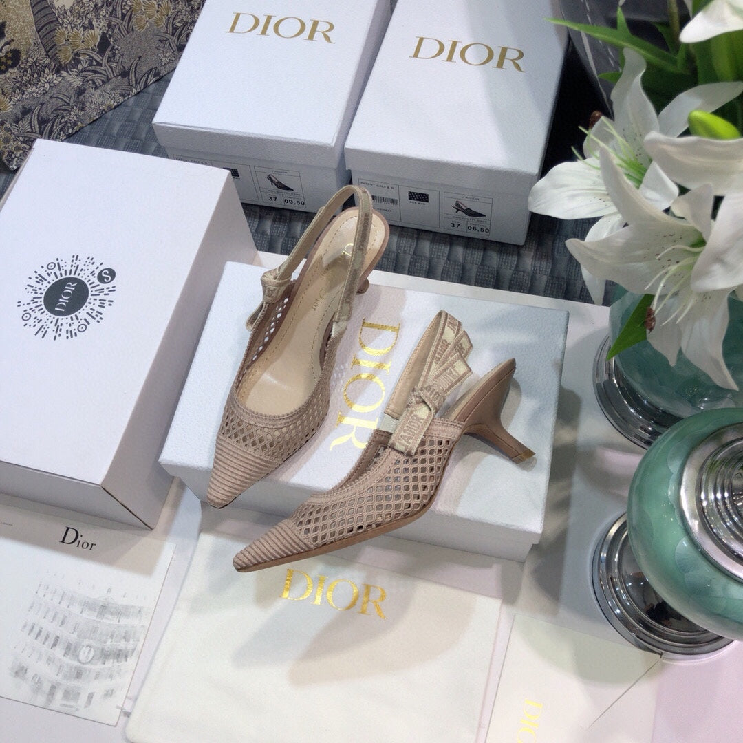 DIOR JA DIOR slingback pumps 65 transparent mesh rose canelle embroidered cotton
