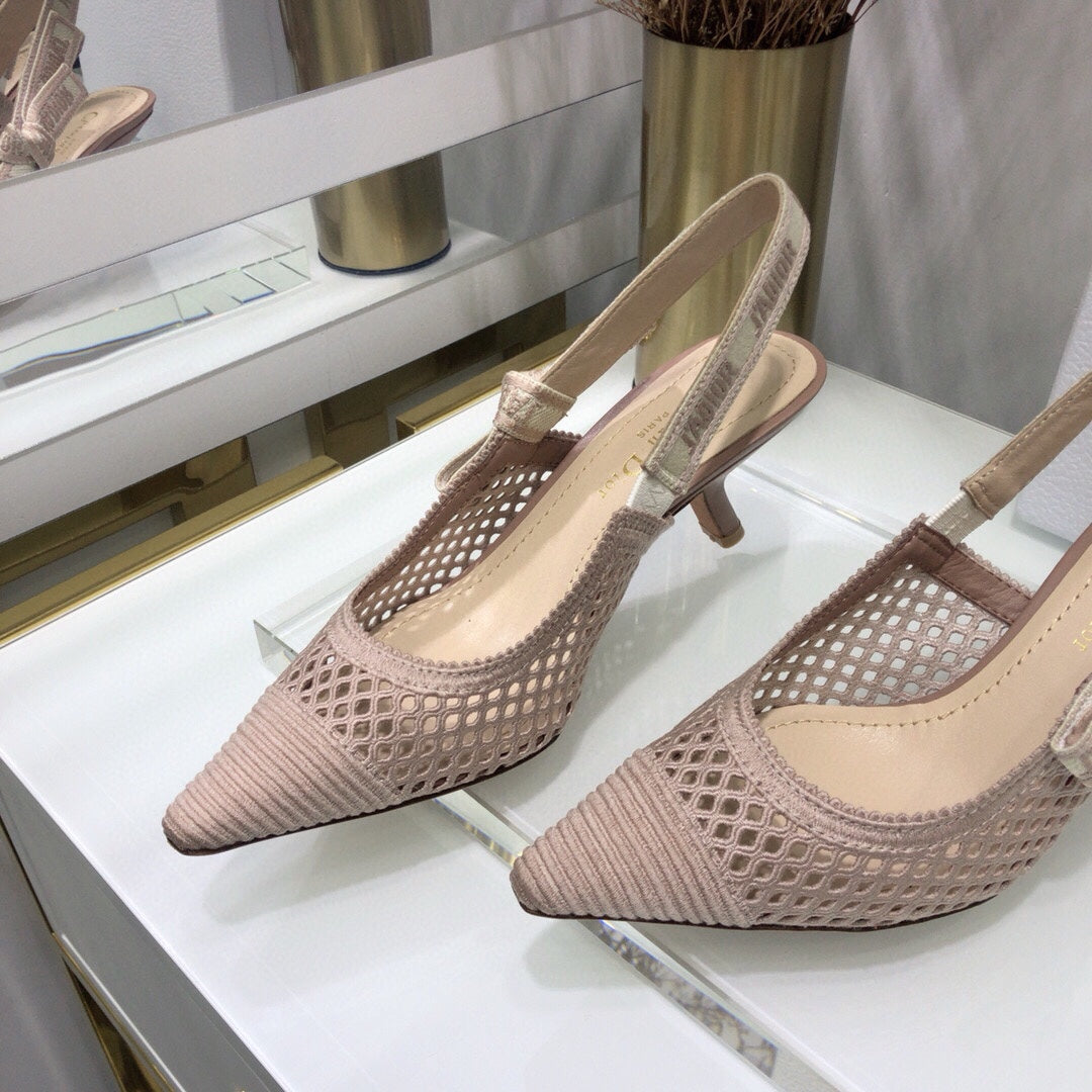 DIOR JA DIOR slingback pumps 65 transparent mesh rose canelle embroidered cotton