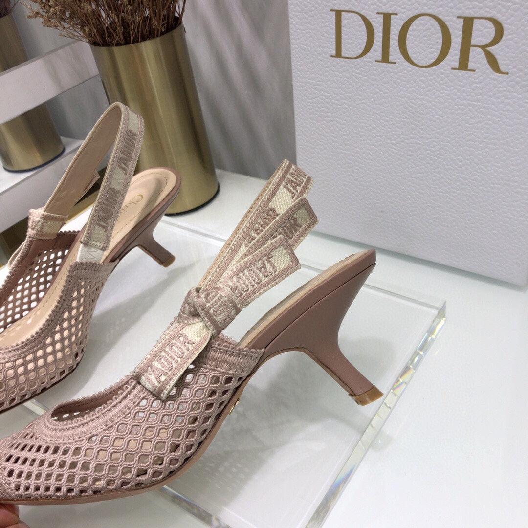 DIOR JA DIOR slingback pumps 65 transparent mesh rose canelle embroidered cotton