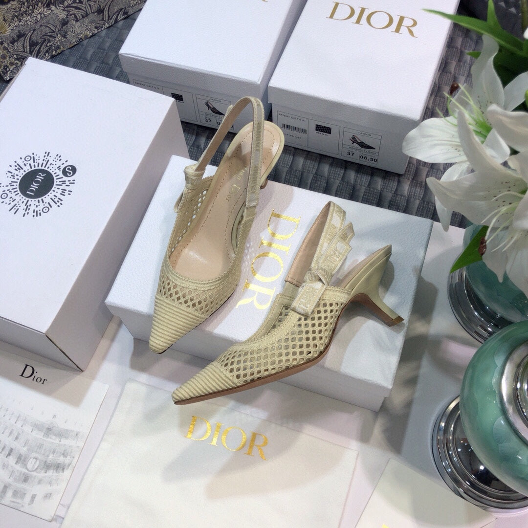 DIOR JA DIOR slingback pumps 65 transparent mesh beige embroidered cotton