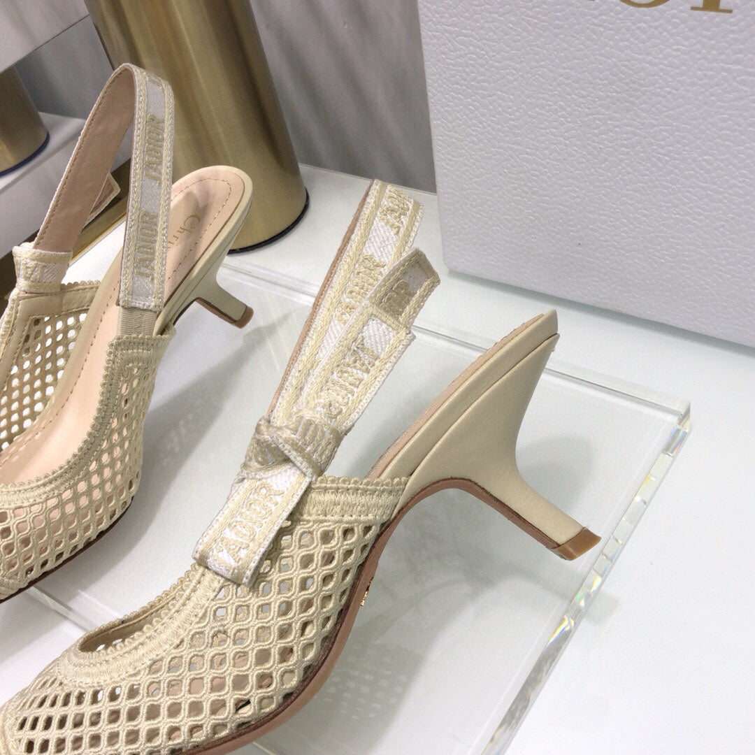 DIOR JA DIOR slingback pumps 65 transparent mesh beige embroidered cotton