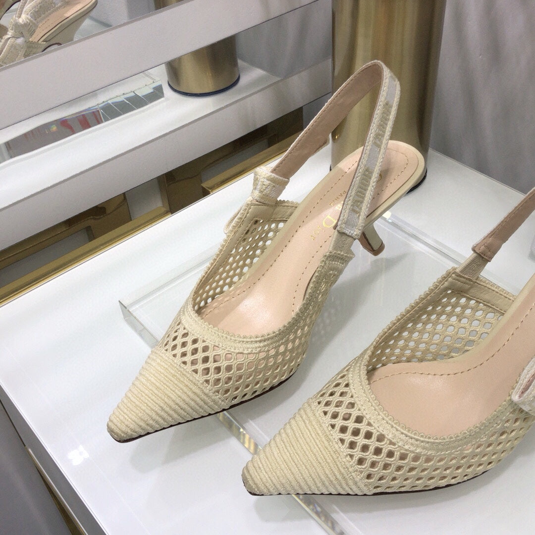 DIOR JA DIOR slingback pumps 65 transparent mesh beige embroidered cotton