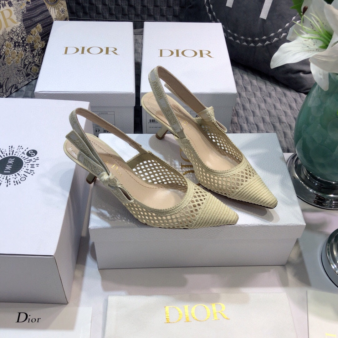 DIOR JA DIOR slingback pumps 65 transparent mesh beige embroidered cotton