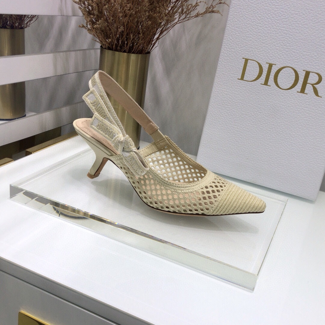 DIOR JA DIOR slingback pumps 65 transparent mesh beige embroidered cotton