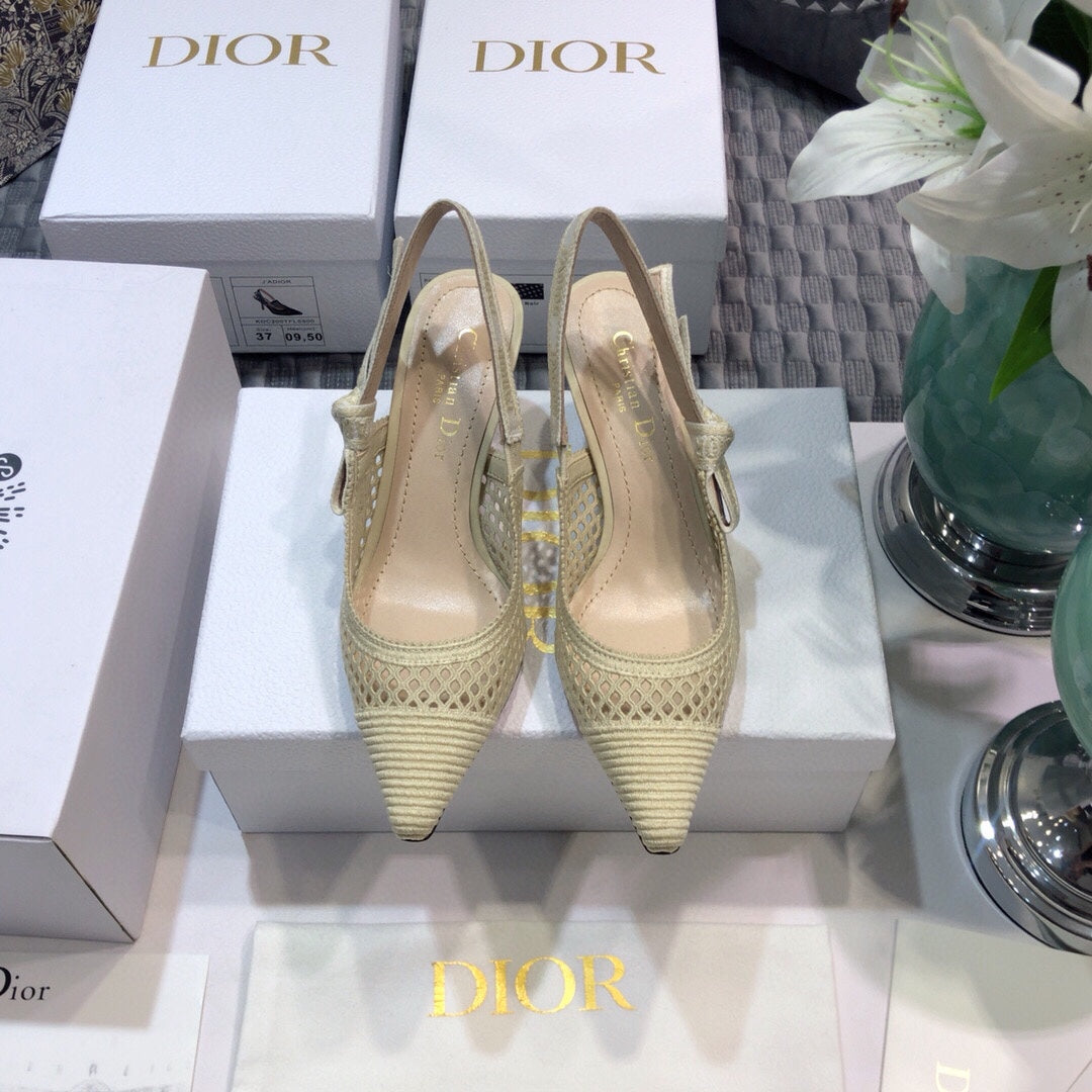 DIOR JA DIOR slingback pumps 65 transparent mesh beige embroidered cotton